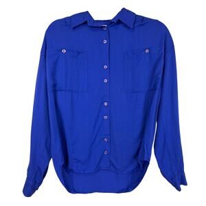 Nordstrom Bright Cobalt Blue Button Up Blouse Rayon Long Sleeve Top Size 4
